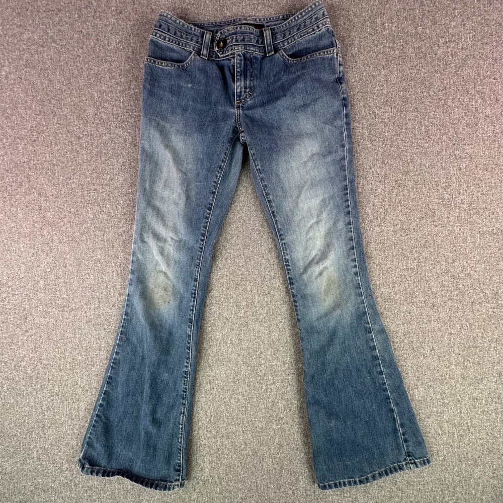 American Eagle Jeans Womens 0 Flare Blue Low Rise Button Flap Pocket Denim